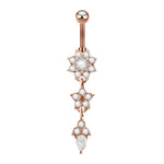 Cartoon Cat Belly Piercing for Women - 316L Stainless Steel Long Flower Navel Jewelry with Zircon - Buzzastore