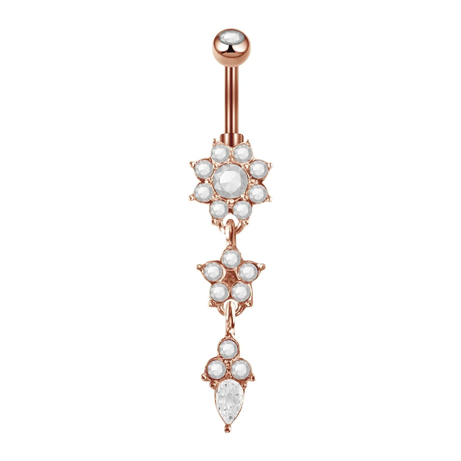 Cartoon Cat Belly Piercing for Women - 316L Stainless Steel Long Flower Navel Jewelry with Zircon - Buzzastore