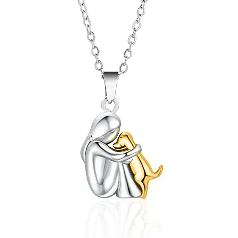Dog and Girl Pendant Necklace - Cute Animal Jewelry for Women - Buzzastore