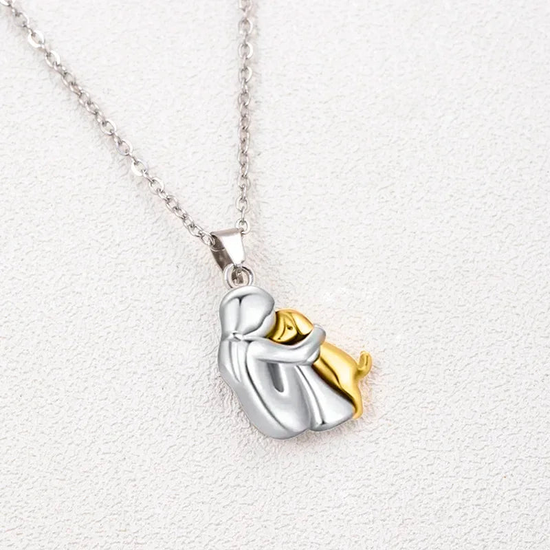 Dog and Girl Pendant Necklace - Cute Animal Jewelry for Women - Buzzastore