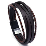 Genuine Leather Mens Bracelet with Alloy Magnetic Clasp Simple OL Style Wristband Jewelry - Buzzastore