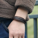 Genuine Leather Mens Bracelet with Alloy Magnetic Clasp Simple OL Style Wristband Jewelry - Buzzastore