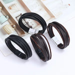 Genuine Leather Mens Bracelet with Alloy Magnetic Clasp Simple OL Style Wristband Jewelry - Buzzastore