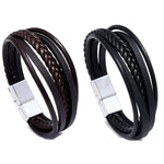 Genuine Leather Mens Bracelet with Alloy Magnetic Clasp Simple OL Style Wristband Jewelry - Buzzastore