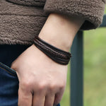 Genuine Leather Mens Bracelet with Alloy Magnetic Clasp Simple OL Style Wristband Jewelry - Buzzastore