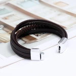 Genuine Leather Mens Bracelet with Alloy Magnetic Clasp Simple OL Style Wristband Jewelry - Buzzastore