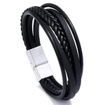 Genuine Leather Mens Bracelet with Alloy Magnetic Clasp Simple OL Style Wristband Jewelry - Buzzastore