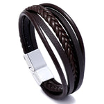 Genuine Leather Mens Bracelet with Alloy Magnetic Clasp Simple OL Style Wristband Jewelry - Buzzastore