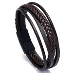 Genuine Leather Mens Bracelet with Alloy Magnetic Clasp Simple OL Style Wristband Jewelry - Buzzastore