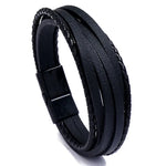 Genuine Leather Mens Bracelet with Alloy Magnetic Clasp Simple OL Style Wristband Jewelry - Buzzastore