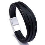 Genuine Leather Mens Bracelet with Alloy Magnetic Clasp Simple OL Style Wristband Jewelry - Buzzastore