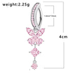 Pink Butterfly CZ Belly Button Ring - Fashionable Crystal Navel Barbell Jewelry for Women - Buzzastore