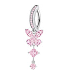 Pink Butterfly CZ Belly Button Ring - Fashionable Crystal Navel Barbell Jewelry for Women - Buzzastore