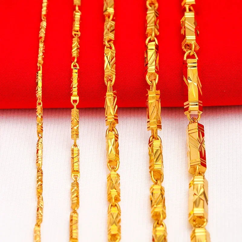 Gold Plated Bamboo Beaded Long Chain Necklace for Men Women - Trendy Choker Jewelry Accessory - Buzzastore