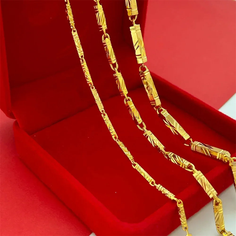 Gold Plated Bamboo Beaded Long Chain Necklace for Men Women - Trendy Choker Jewelry Accessory - Buzzastore