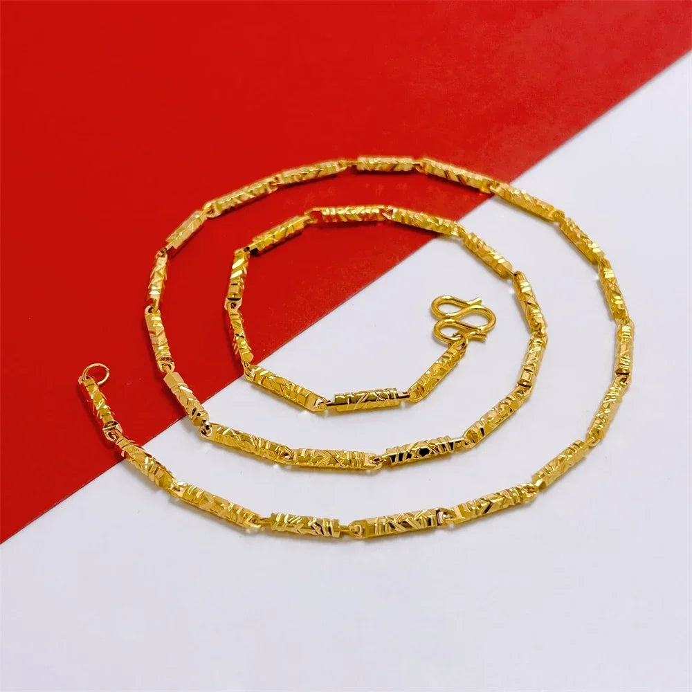 Gold Plated Bamboo Beaded Long Chain Necklace for Men Women - Trendy Choker Jewelry Accessory - Buzzastore