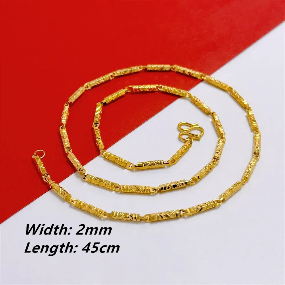 Gold Plated Bamboo Beaded Long Chain Necklace for Men Women - Trendy Choker Jewelry Accessory - Buzzastore