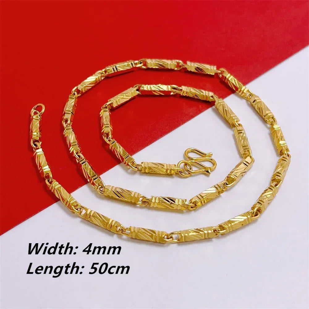 Gold Plated Bamboo Beaded Long Chain Necklace for Men Women - Trendy Choker Jewelry Accessory - Buzzastore
