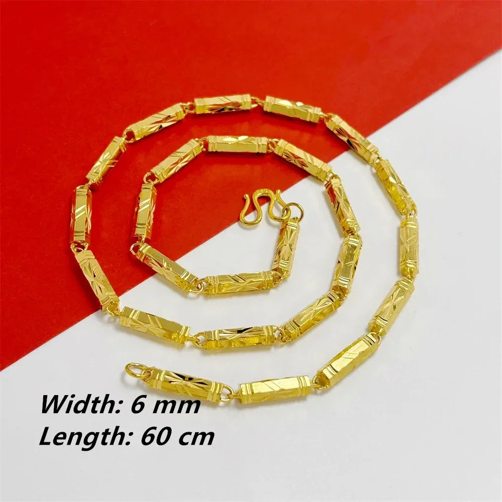 Gold Plated Bamboo Beaded Long Chain Necklace for Men Women - Trendy Choker Jewelry Accessory - Buzzastore
