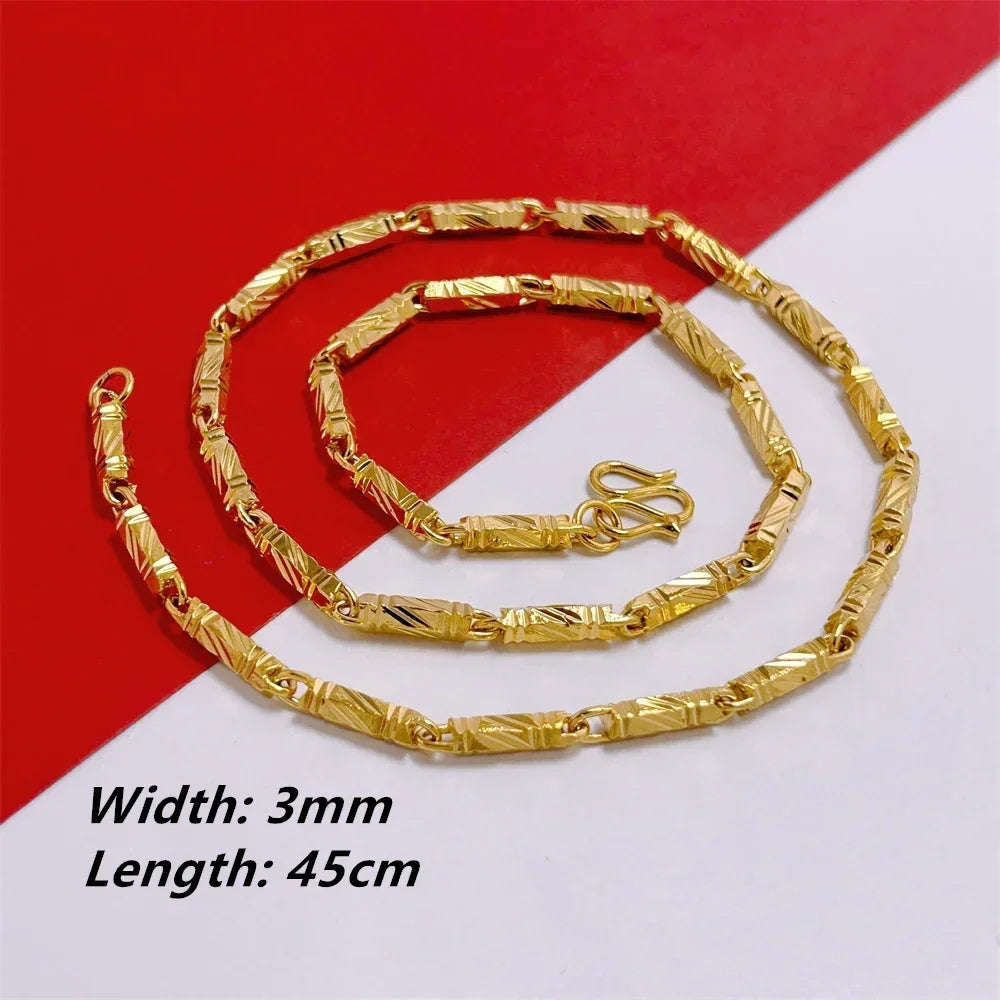 Gold Plated Bamboo Beaded Long Chain Necklace for Men Women - Trendy Choker Jewelry Accessory - Buzzastore