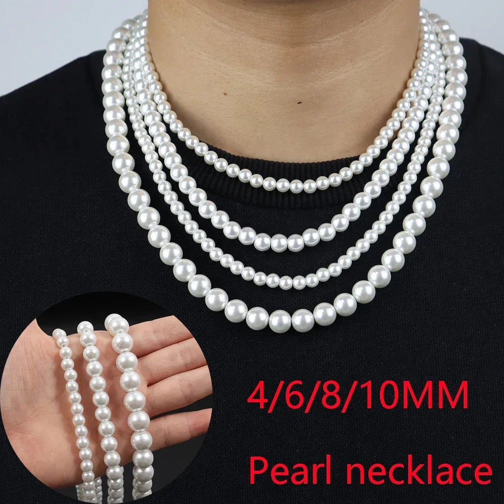Handmade Imitation Pearl Necklace for Men Women - Trendy Simple Strand Jewelry Gift - Buzzastore