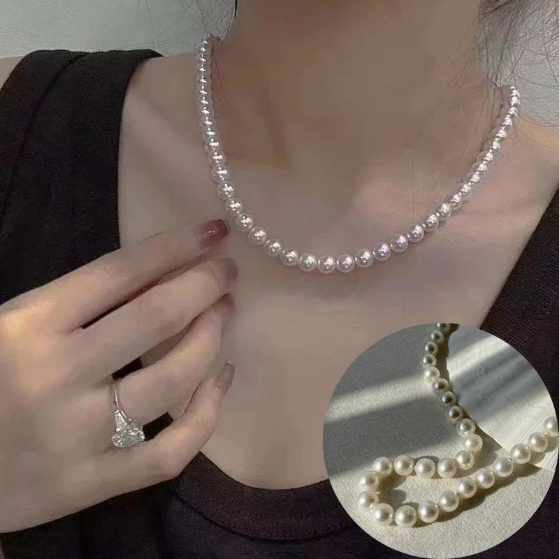 Handmade Imitation Pearl Necklace for Men Women - Trendy Simple Strand Jewelry Gift - Buzzastore