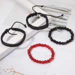 Mens Braided Leather Bracelet Set with Wood Beads and Black Rope - Stylish Multilayer Jewelry Gift - Buzzastore