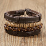 Mens Braided Leather Bracelet Set with Wood Beads and Black Rope - Stylish Multilayer Jewelry Gift - Buzzastore