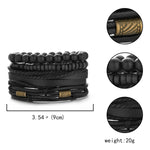 Mens Braided Leather Bracelet Set with Wood Beads and Black Rope - Stylish Multilayer Jewelry Gift - Buzzastore