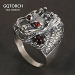 Sterling Silver Dragon Ring with Garnet Gemstone - Unique Fantasy Jewelry - Buzzastore