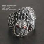 Sterling Silver Dragon Ring with Garnet Gemstone - Unique Fantasy Jewelry - Buzzastore