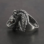 Sterling Silver Dragon Ring with Garnet Gemstone - Unique Fantasy Jewelry - Buzzastore