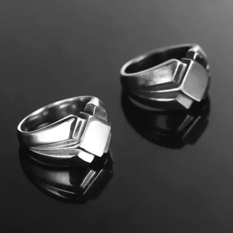 Retro Punk Geometric Rhombus Ring for Men in Vintage Oxidized Silver - Trendy Rock Style Jewelry - Buzzastore