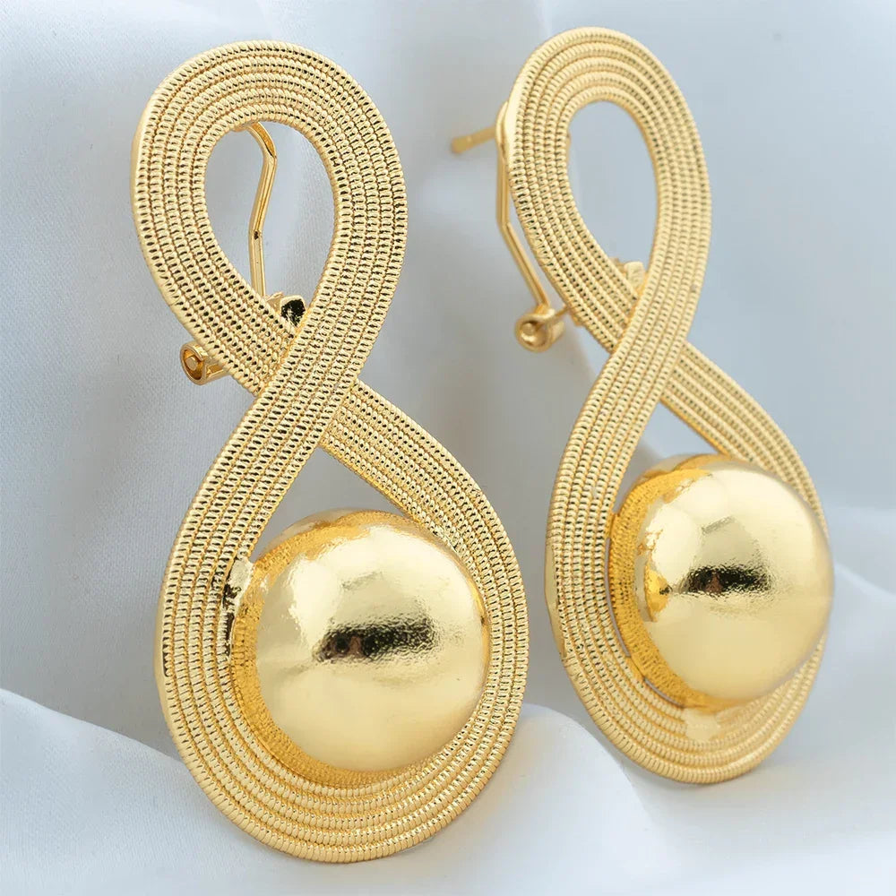 Delicate Number 8 Shape Golden Round Bead Earrings for Women - Simple Jewelry Accessory for Anniversary or Birthday Gift - Buzzastore