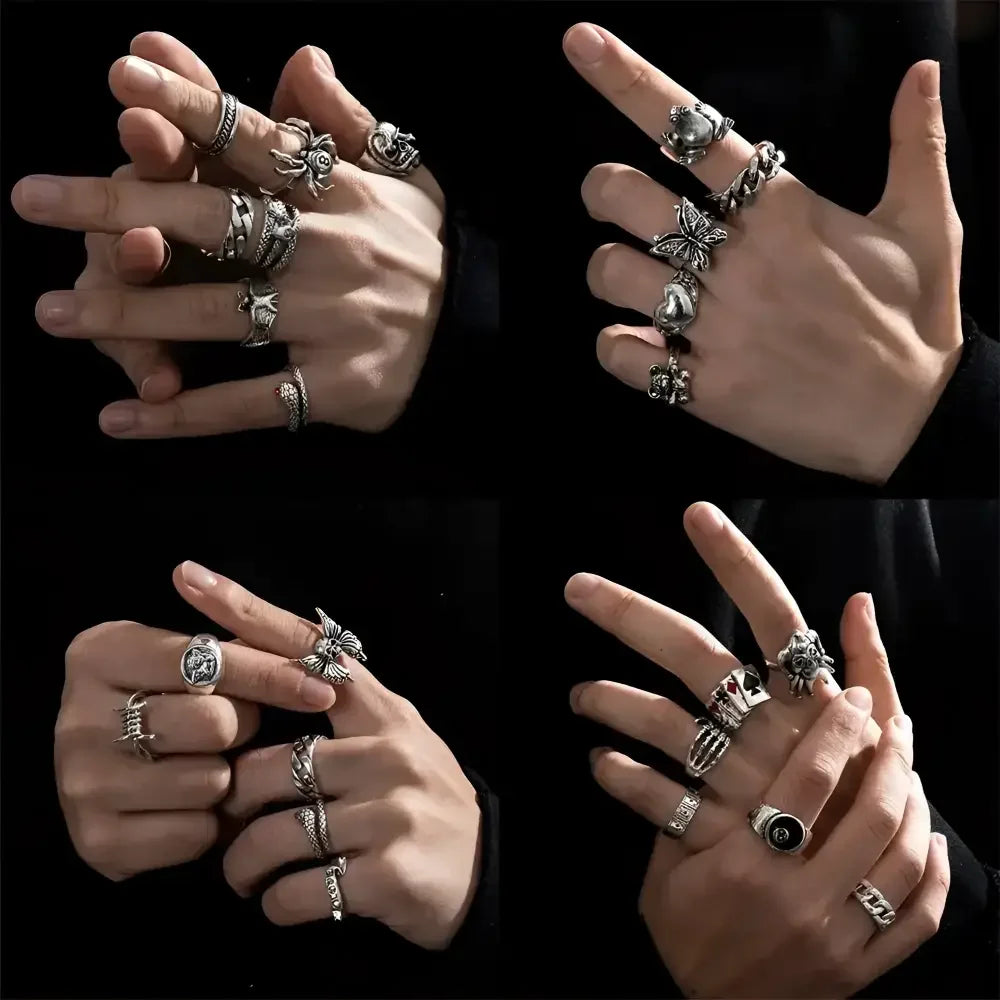 Gothic Skeleton Punk Ring Set for Unisex - Vintage-Inspired Accessories - Buzzastore