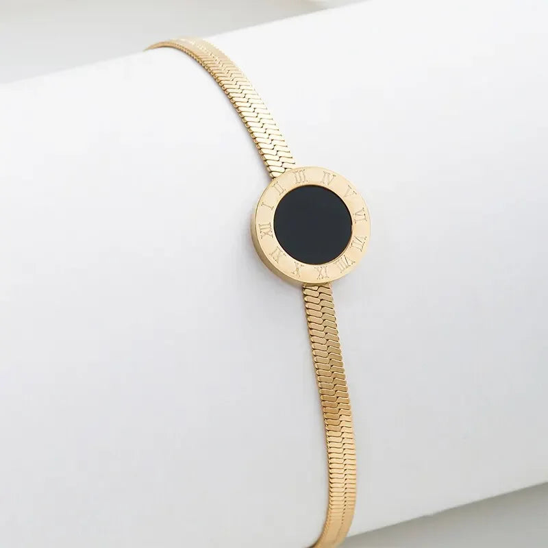 Geometric Round Link Black Bracelet for Women - Simple Trendy Jewelry Gift - Buzzastore