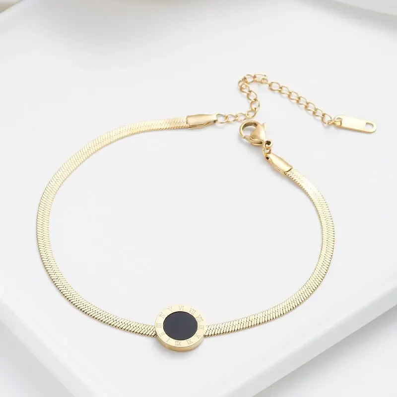 Geometric Round Link Black Bracelet for Women - Simple Trendy Jewelry Gift - Buzzastore