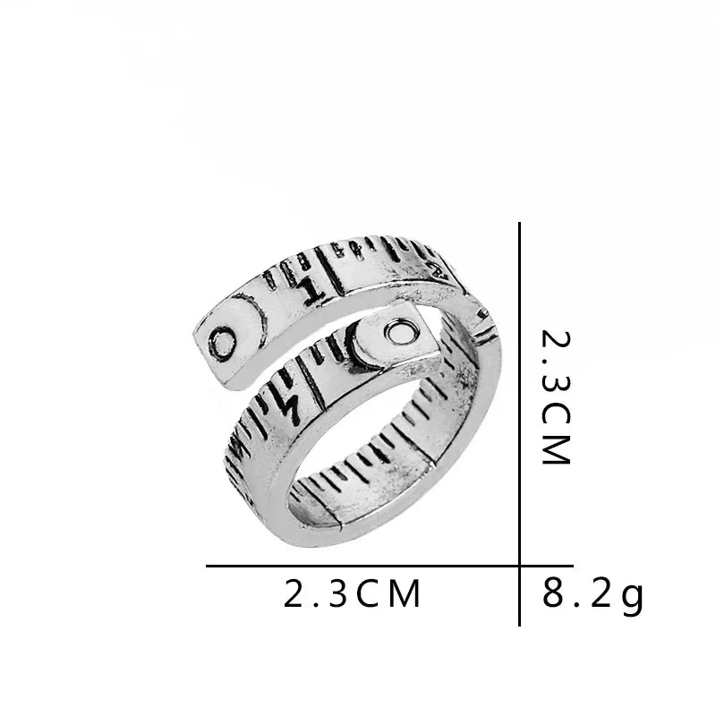 Vintage Ruler Shape Adjustable Ring for Men - Cool Gothic Bronze Jewelry for Parties - Buzzastore