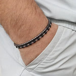 Mens Black Onyx Beaded Bracelet with Cross Charm - Buzzastore