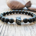 Mens Black Onyx Beaded Bracelet with Cross Charm - Buzzastore