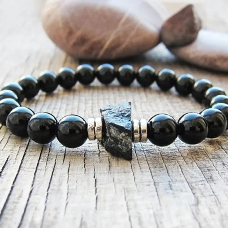 Mens Black Onyx Beaded Bracelet with Cross Charm - Buzzastore