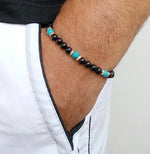 Mens Black Onyx Beaded Bracelet with Cross Charm - Buzzastore