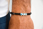 Mens Black Onyx Beaded Bracelet with Cross Charm - Buzzastore