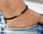 Mens Black Onyx Beaded Bracelet with Cross Charm - Buzzastore