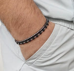 Mens Black Onyx Beaded Bracelet with Cross Charm - Buzzastore