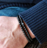 Mens Black Onyx Beaded Bracelet with Cross Charm - Buzzastore