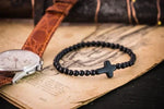 Mens Black Onyx Beaded Bracelet with Cross Charm - Buzzastore