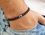 Mens Black Onyx Beaded Bracelet with Cross Charm - Buzzastore