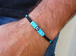 Mens Black Onyx Beaded Bracelet with Cross Charm - Buzzastore