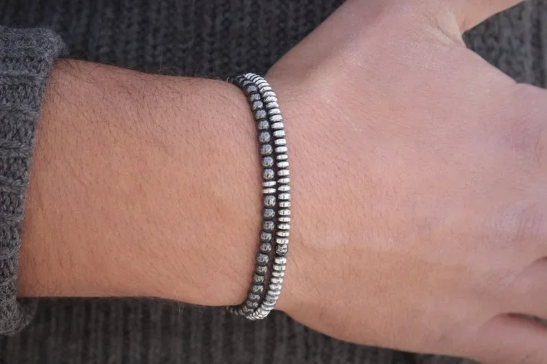 Mens Black Onyx Beaded Bracelet with Cross Charm - Buzzastore